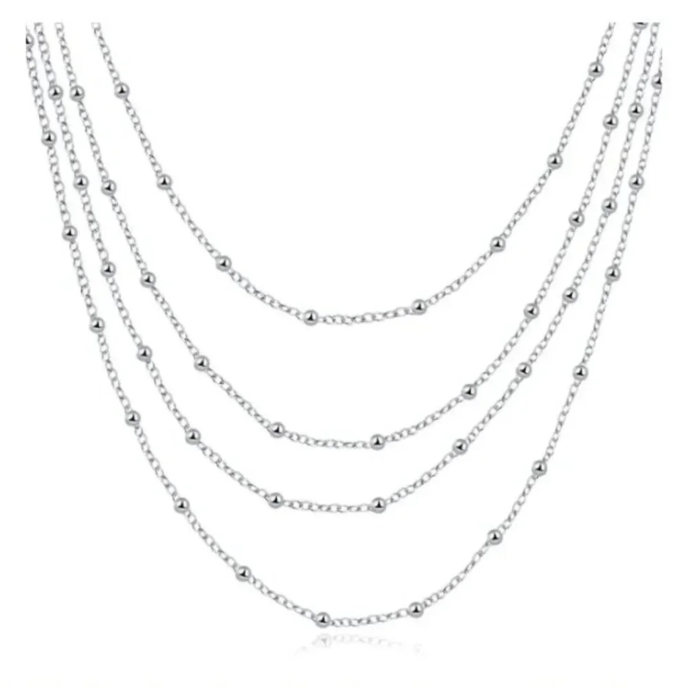 925 Sterling Silver Beaded Multi Layered Necklace Statement Necklace - Picture 5 of 5